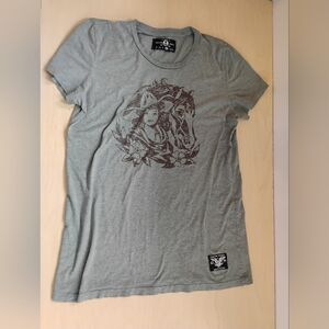 Sailor Jerry Women's Grey Cowgirl Horse T-Shirt Size XL (Fits M)